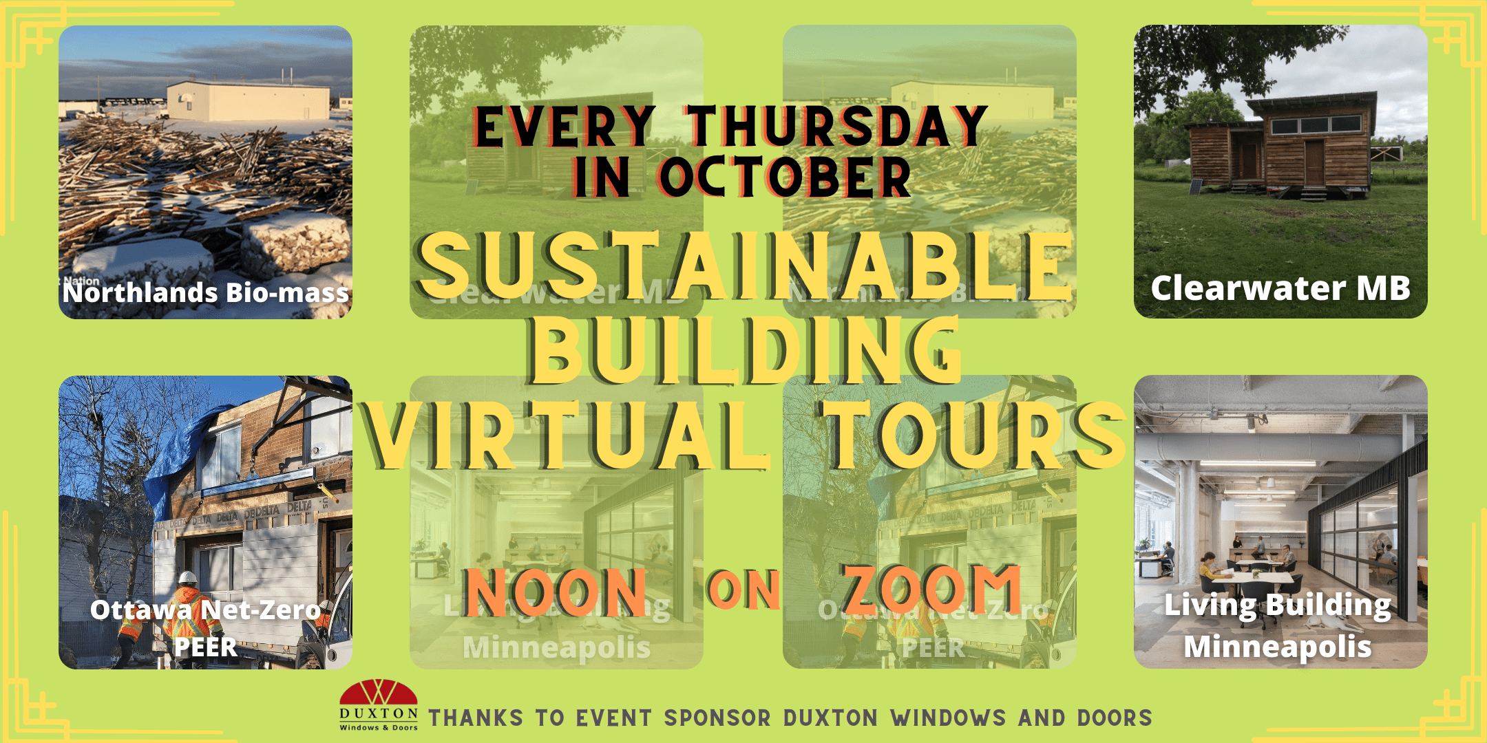 every thursday in october sustainable building tours graphic of all the sites.