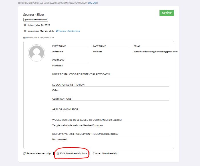 Edit membership info click on Edit membership info